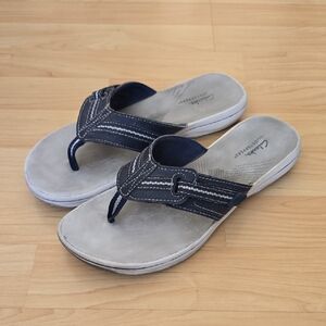 Clarks Cloudsteppers Gray Navy Blue Thong Flip Flop Sandals Size 8